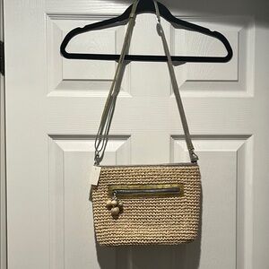 Brighton Woven Straw Crossbody with Cream Strap and Yellow Accent